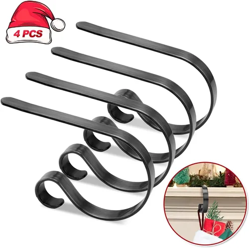 Vista 6 de Juego de 4 soportes de calcetines de Navidad para manto, soportes de calcetines de Navidad sin arañazos para chimenea de chimenea, ganchos multiusos
