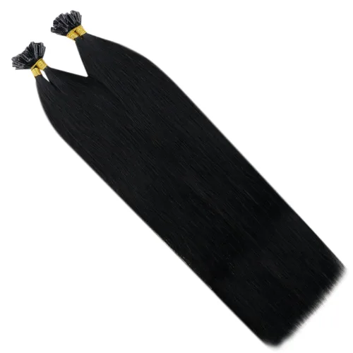 Vista 8 de RUNATURE Extensiones de cabello humano con punta en U, extensiones de cabello humano negro azabache, extensiones de cabello humano con punta