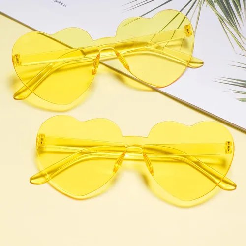 Vista 4 de Fengek 6 lentes de sol en forma de corazón, sin marco, transparentes, regalos de fiesta para niñas y mujeres