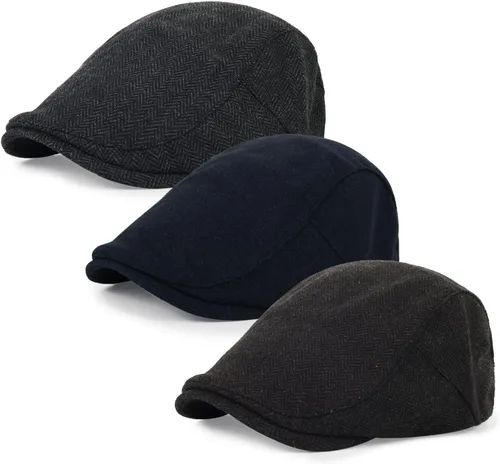 Vista 22 de 3 piezas de gorra Newsboy de algodón para hombre, gorra plana ajustable genial
