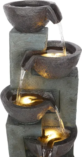 Vista 11 de Alpine Corporation TZL390 Elegante fuente de cascada de cuencos de 5 niveles para exteriores con luces LED para jardín, patio, jardín trasero