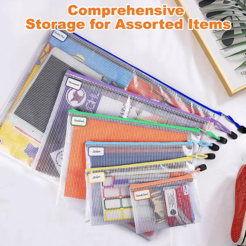 Vista 4 de Bolsas de malla con cremallera: bolsas transparentes con cremallera para aula, organizador y almacenamiento de juegos de mesa de plástico, bolsas