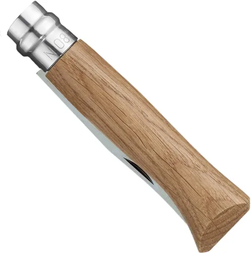 Vista 2 de Opinel Cuchillo plegable de acero inoxidable No.08 con mango de madera de roble