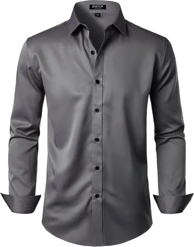 Vista 14 de JEMITOP Mens Stretch Wrinkle Free Dress Shirts Naranja quemado