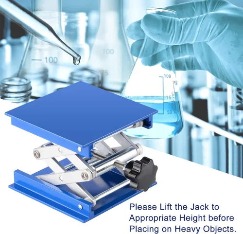 Vista 5 de Labasics Lab Jack, gato de laboratorio de aluminio anodizado de 4x4 pulgadas, mesa de soporte de laboratorio, plataforma de soporte de tijera