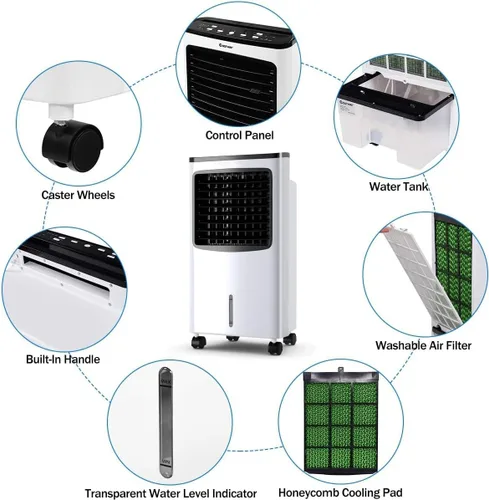 Vista 7 de FANTASK - Enfriador de aire portátil eléctrico, 3 modos, 3 velocidades y temporizador, ventilador con pantalla digital, caja de cristal de hielo