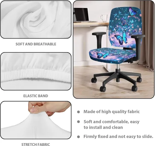 Vista 5 de Funda para silla de oficina con diseño de mariposa de 2 piezas, fundas para silla de juegos, bonitas fundas transpirables para silla de escritorio
