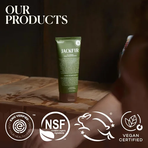 Vista 4 de Jackfir The Classic Daily Facial Cleanser, lavado facial natural para hombres, exfolia e hidrata, cuentas de jojoba y enzimas de frutas, verificado