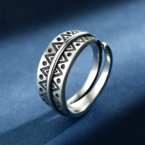 Vista 6 de Anillo gótico punk abierto para hombres y mujeres, ajustable de plata de ley S925 ajuste para motociclista, cóctel, fiesta, Halloween, joyería