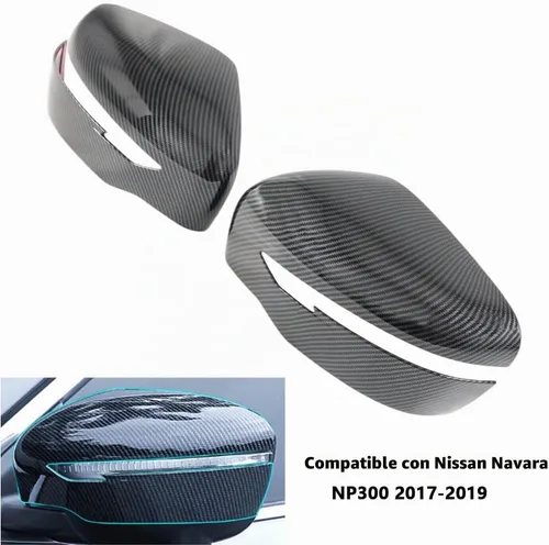 Vista 7 de Funda protectora para espejo retrovisor, compatible con Nissan Navara NP300, fibra de carbono, color negro
