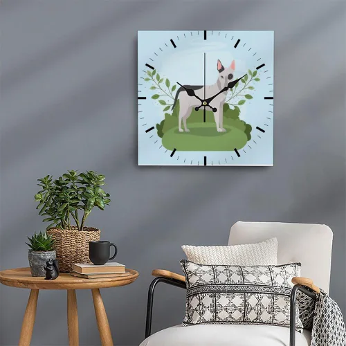 Vista 5 de Bull Terrier Dog Green Plants Clock Wall Wall Clocks Clock for Decorative Kitchen Clocks Reloj De Pared para Sala Battery Operated Garage for