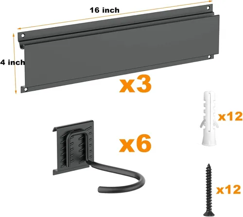 Vista 3 de WALMANN - Ganchos de bicicleta para pared de garaje, estante de almacenamiento para 6 bicicletas, ahorro de espacio