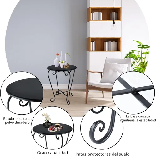 Vista 6 de Mesa auxiliar pequeña para patio, mesa auxiliar redonda de metal, resistente a la intemperie, antioxidante, para exteriores, para jardín, porche