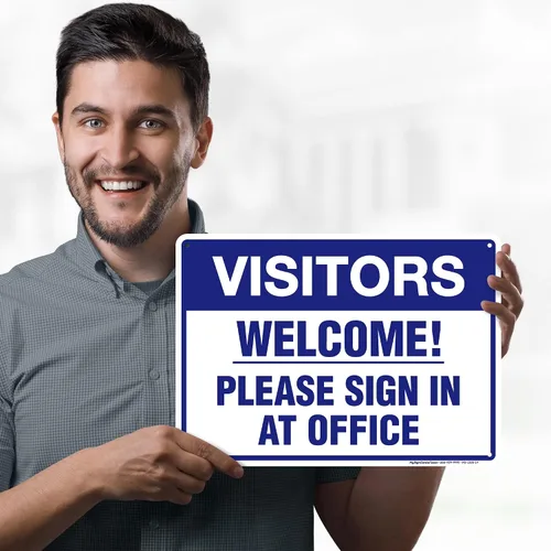 Vista 2 de Letrero con texto en inglés «Welcome Please Sign In at Office», 10 x 14