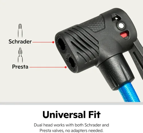 Vista 12 de Schwinn Serie Air Center o bomba de piso básica, para una gama de bicicletas, 100, 120 o 160 PSI, mango de agarre suave, cabezal doble para válvulas