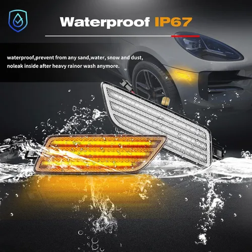 Vista 5 de POPMOTORZ Kit de luces de señalización lateral del parachoques delantero, kit de lámparas intermitentes LED ámbar completas para 2014-2022 Porsche
