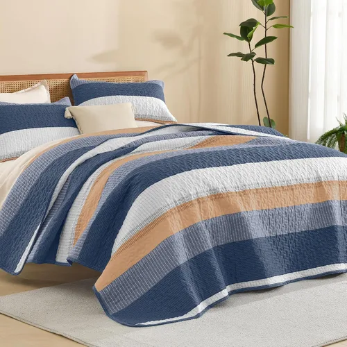 Vista 21 de Litanika Edredón tamaño Queen, juego de ropa de cama de 3 piezas a rayas 01 - Blanco y negro