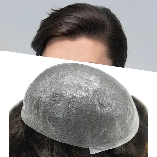Vista 47 de Pieza de pelo para hombre, sistema de reemplazo de cabello de piel ultra fina para hombres, pieza de pelo de tupé para hombres, cabello humano real