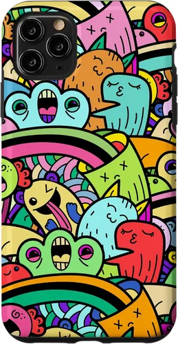 Vista 12 de iPhone 13 Monster Doodle Street Art Pattern, divertido estuche de estilo urbano