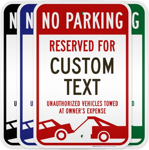 Vista 16 de Letrero personalizado de no estacionamiento, letreros de estacionamiento reservados personalizados para negocios, 10 x 14 pulgadas, metal