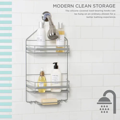 Vista 5 de Bath Bliss Regency - Organizador de ducha colgante Almacenamiento y organización de baño Colgante de cabezal de ducha 2 cestas y ganchos