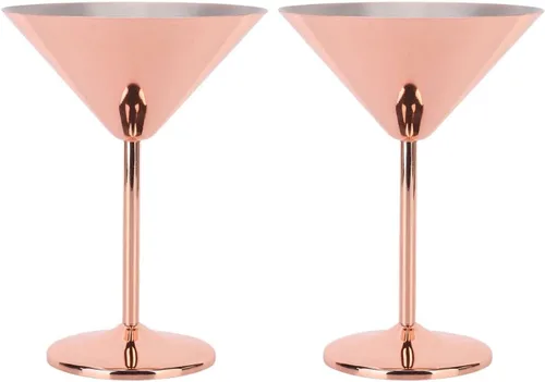 Vista 9 de Juego de 2 vasos de Martini de acero inoxidable, irrompibles de metal, copas de Martini de cobre, elegantes copas de cóctel, copas de vino, juego