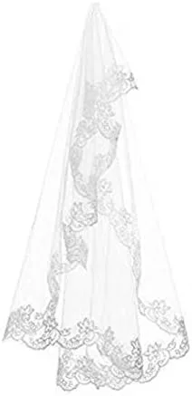 Vista 3 de Botong - Velos de novia con borde de encaje blanco y marfil