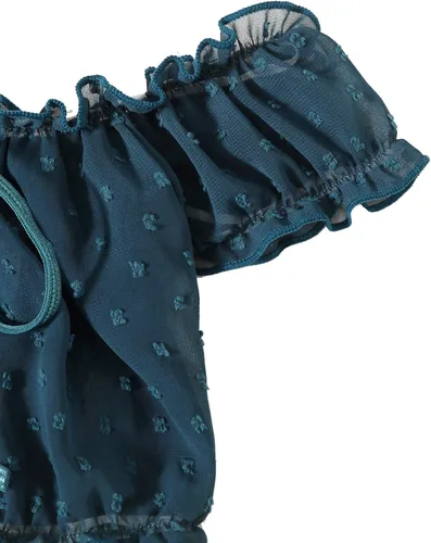 Vista 5 de SheIn Conjunto de lencería de malla Dobby con ribete de volantes para mujer