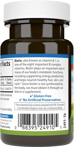 Vista 3 de Carlson - Biotina, 5000 mcg, cabello saludable, uñas fuertes y producción de energía, 50 cápsulas