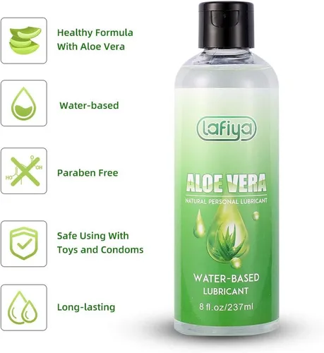 Vista 4 de Lafiya Lubricante personal de aloe, lubricante orgánico a base de agua de larga duración para sexo, lubricante sexual para pieles sensibles, 8