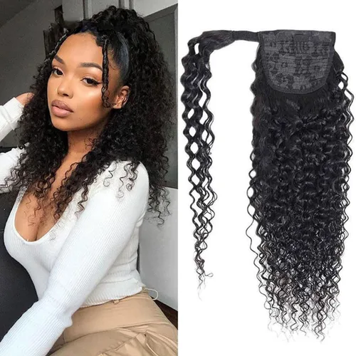 Vista 23 de Cola de Caballo de Cabello Humano Corto Rizado Crespo Envolvente con Clips Extensiones de Cola de Caballo de Pasta Mágica 120g/juego Pieza