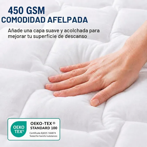 Vista 2 de CozyLux Cubrecolchón individual, parte superior de algodón, relleno