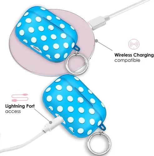 Vista 5 de Velvet Caviar Funda compatible con AirPods Pro de 2ª y 1ª generación, bonita funda protectora dura para mujer, diseño de lunares azules y aguamarina
