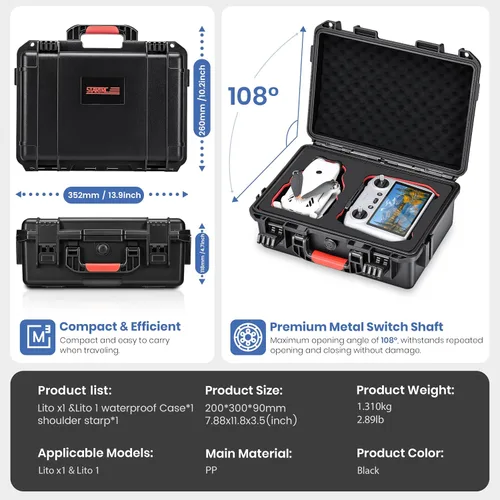 Vista 7 de Funda para DJI Lito X1/1 Accesorios,Funda impermeable de transporte para RC 2/N3