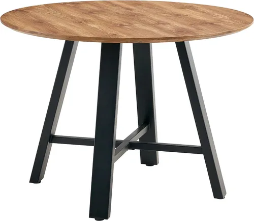 Vista 5 de Mesas redondas de 42 pulgadas, modernas mesas de comedor redondas con mesa de madera y patas de acero inoxidable, mesa circular tapizada para Marrón