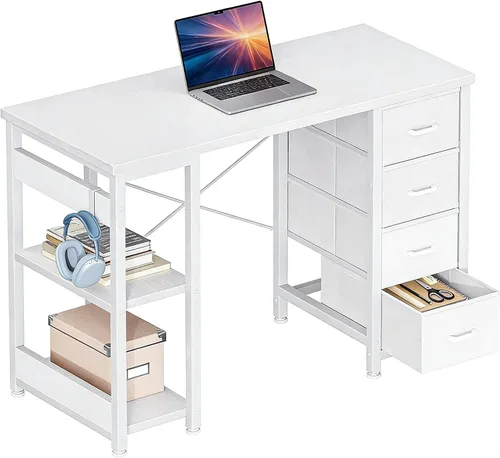 Vista 8 de Casaottima Escritorio pequeño de 40 pulgadas para computadora con 4 cajones de tela, moderno escritorio de PC para espacios pequeños, escritorio