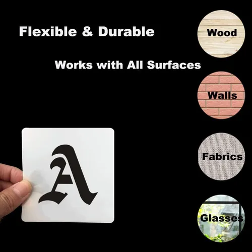 Vista 7 de Plantillas de letras del alfabeto de 1 pulgada para pintar, paquete de 70 plantillas de letras en inglés antiguo con números y letreros para pintar