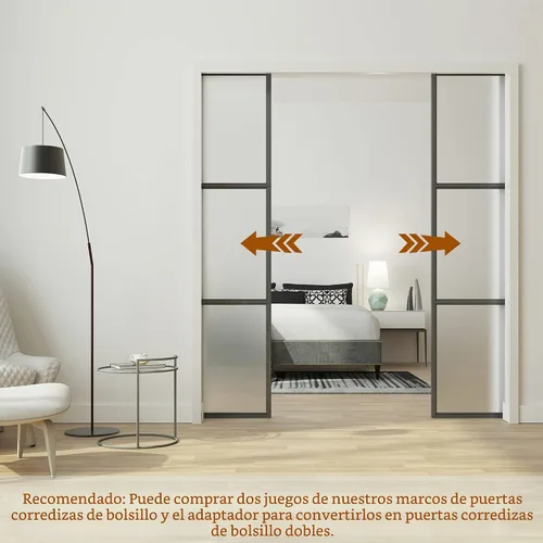 Vista 8 de JUBEST Kit de Marco de Puerta Corredera de 36" x 80" con Mecanismo de Cierre Suave de 220 LBS y Montantes de Acero Galvanizado, Kit de Puerta