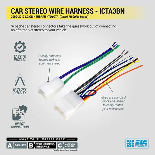 Vista 7 de Scosche ICTA3BN - Kit de instalación de radio doble DIN y arnés compatible con vehículos seleccionados Scion, Subaru y Toyota 2000-2017, kit