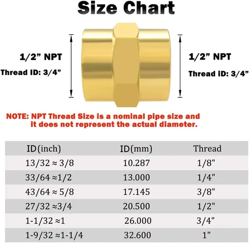 Vista 2 de Hooshing 2 unids 1/2 "x 1/2" NPT acoplador hembra de latón sólido hexagonal pezón acoplamiento de tubería