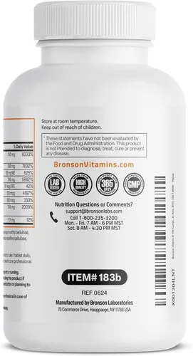 Vista 7 de Bronson Complejo de Vitamina B Super B 100 de Liberación Sostenida Contiene Todas las Vitaminas B (Vitamina B1, B2, B3, B6, B9 - Ácido Fólico, B12)