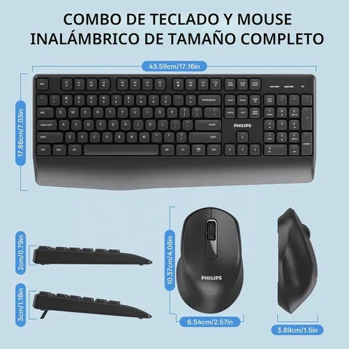 Vista 8 de PHILIPS SPT6348 Combo de teclado y mouse inalámbricos, ergonómico de 2.4 GHz 2.4GHz plug-and-play ergonomic keyboard and mouse with sleep mode for