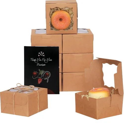 Vista 30 de qiqee Cajas de panadería negras con ventana de 4 x 4 x 2.5 pulgadas, 100 paquetes de mini cajas de galletas para macarrones, cajas de pastelería