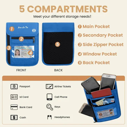 Vista 4 de Soporte para pasaporte para viajes, cartera de pasaporte RFID con diseño de ventana visual, organizador de documentos multifuncional, bolsa de viaje