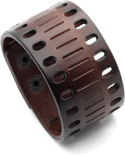 Vista 7 de Xusamss Pulsera Punk Jewelry Hollow Brazalete de cuero ancho