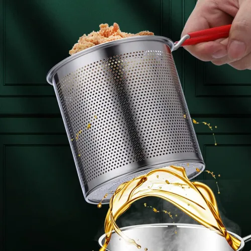 Vista 6 de 1 juego de olla profunda de acero inoxidable con cesta para freír olla de cocina de acero inoxidable para calentamiento rápido, diseño ergonómico