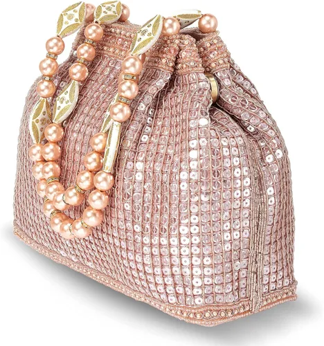 Vista 5 de Aheli Bolsos indios Potli para mujer bolso de noche embrague étnico novia monedero con cordón