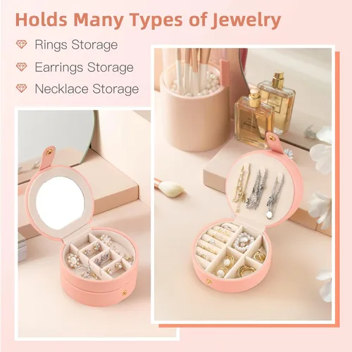 Vista 4 de Organizador de joyas de viaje, elegante y pequeño joyero de viaje para mujeres y niñas, accesorios esenciales de viaje, regalo ideal para Navidad