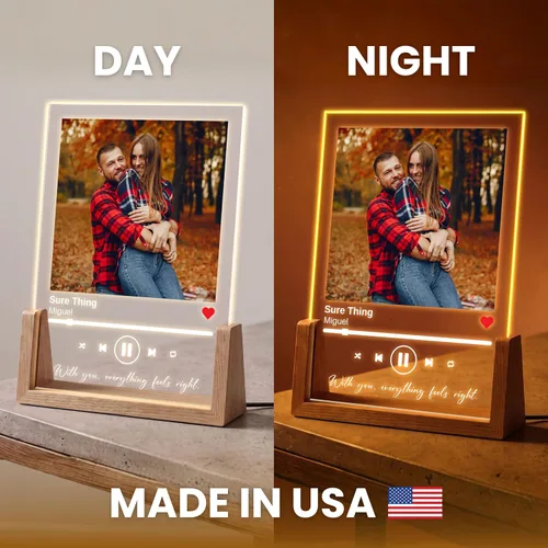 Vista 4 de Placa de música personalizada con soporte de luz LED - Placa de canción personalizada para pareja con código y texto, regalo de última hora, regalo