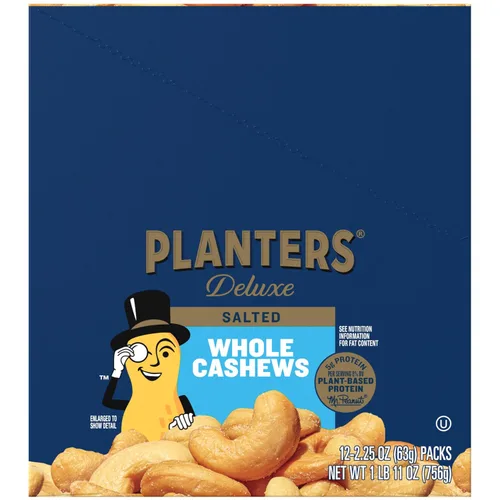 Vista 3 de PLANTERS Anacardos de lujo, aperitivos de fiesta, proteína a base de plantas, bolsa de 2.25 onzas (paquete de 12)